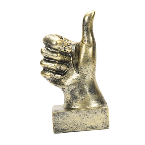 Estatua divertida del gesto de la mano, decoración de escritorio, diseño creativo, escultura de gesto creativo, estatuilla de mano de resina para mesa Pulgar arriba oro