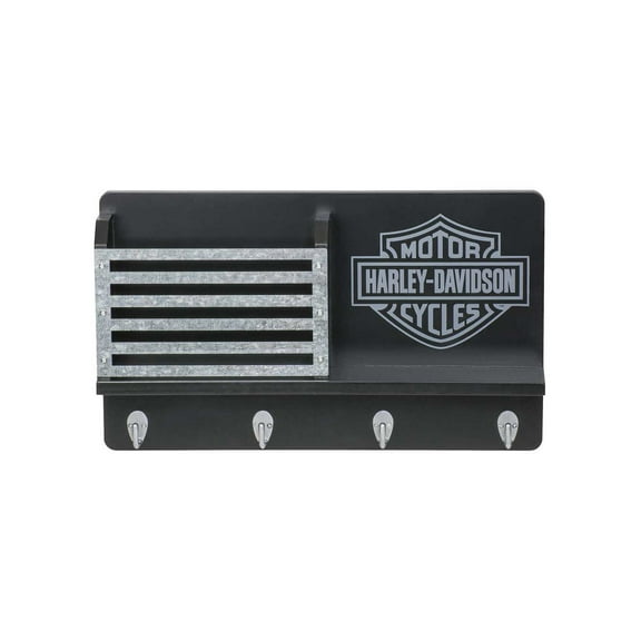 Harley-Davidson Bar & Shield Key Rack, Four Hooks & Metal Accents - Black, Harley Davidson