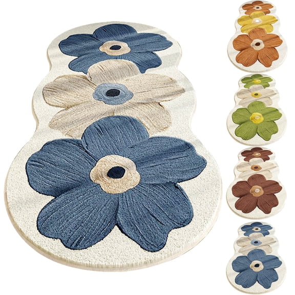 Clearance! Upgraded Cute Rugs for Bedroom, Floral Area Rug, Non-Slip Absorbent Bathroom Mat Super Cute Machine Washable Bathroom Mat Floral Soft Fluffy Bath Mat 47"x20" A