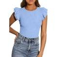 thumbnail image 3 of PRETTYGARDEN Womens Summer Crew Neck T Shirts Trendy Ruffle Sleeve Slim Fit Knit Going Out Tops Casual Spring Clothes, 3 of 10