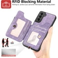 thumbnail image 3 of Phone Case for Samsung Galaxy S21 5G 6.2 inch Wallet Cover with Tempered Glass Screen Protector and Wrist Strap Lanyard RFID Credit Card Holder Ring Stand Cell Accessories S 21 21S G5 Women Men Purple, 3 of 13