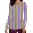 thumbnail image 2 of Cavosen Scrub Tops for Women Long Sleeve Purple V Neck Scrub Shirts Stretchy Soft Xmas Striped Wrap Underscrub with Pocket Lightweight Workwear Wicking Scrub Tops Tee Tunic L, 2 of 5