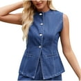 thumbnail image 2 of Women's Fashion Casual Wash Sleeveless Round Neck Denim, 2 of 9