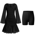 thumbnail image 4 of IBTOM CASTLE Teen Girls Dress Graduation Dress for Girls Long Bell Sleeve Mermaid Hem Prom Bodycon Dress With Shorts Bowknot Slim Fit Dresses Homecoming Birthday Outfit 9-10 Years Black, 4 of 7