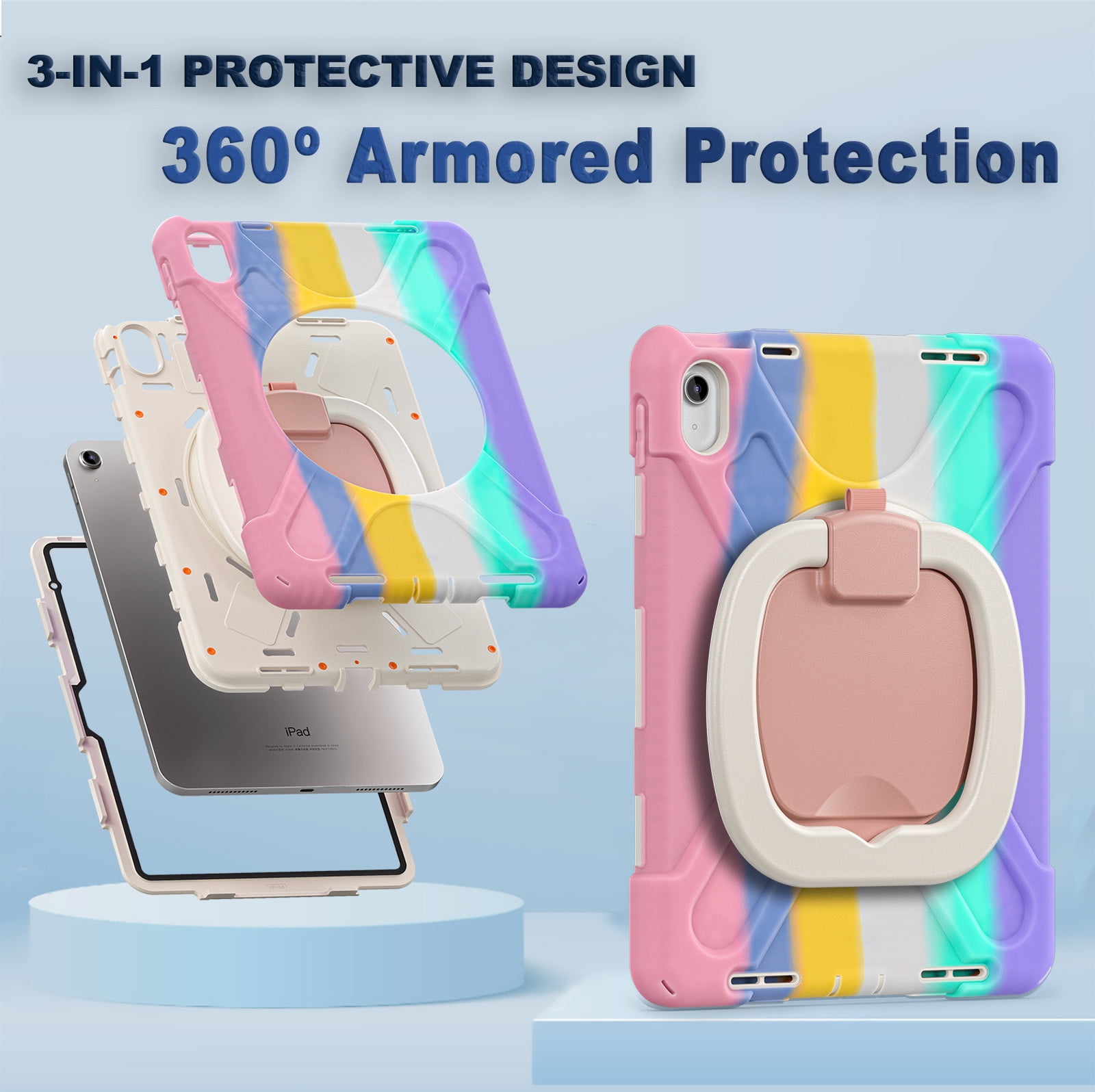 LX-SUNCX Case for iPad 11th Generation 11" (A16) 2025,iPad 10th Generation 10.9" 2022,Shockproof Cover for Kids with Screen Protector,Rotating Stand,Pencil Holder,Shoulder Strap