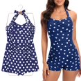 thumbnail image 2 of Vintage Shaping Swimsuit for Women Tummy Control Halterneck Bathing Suit Full Coveraging High Waist Design Blue polka dots XXL, 2 of 4