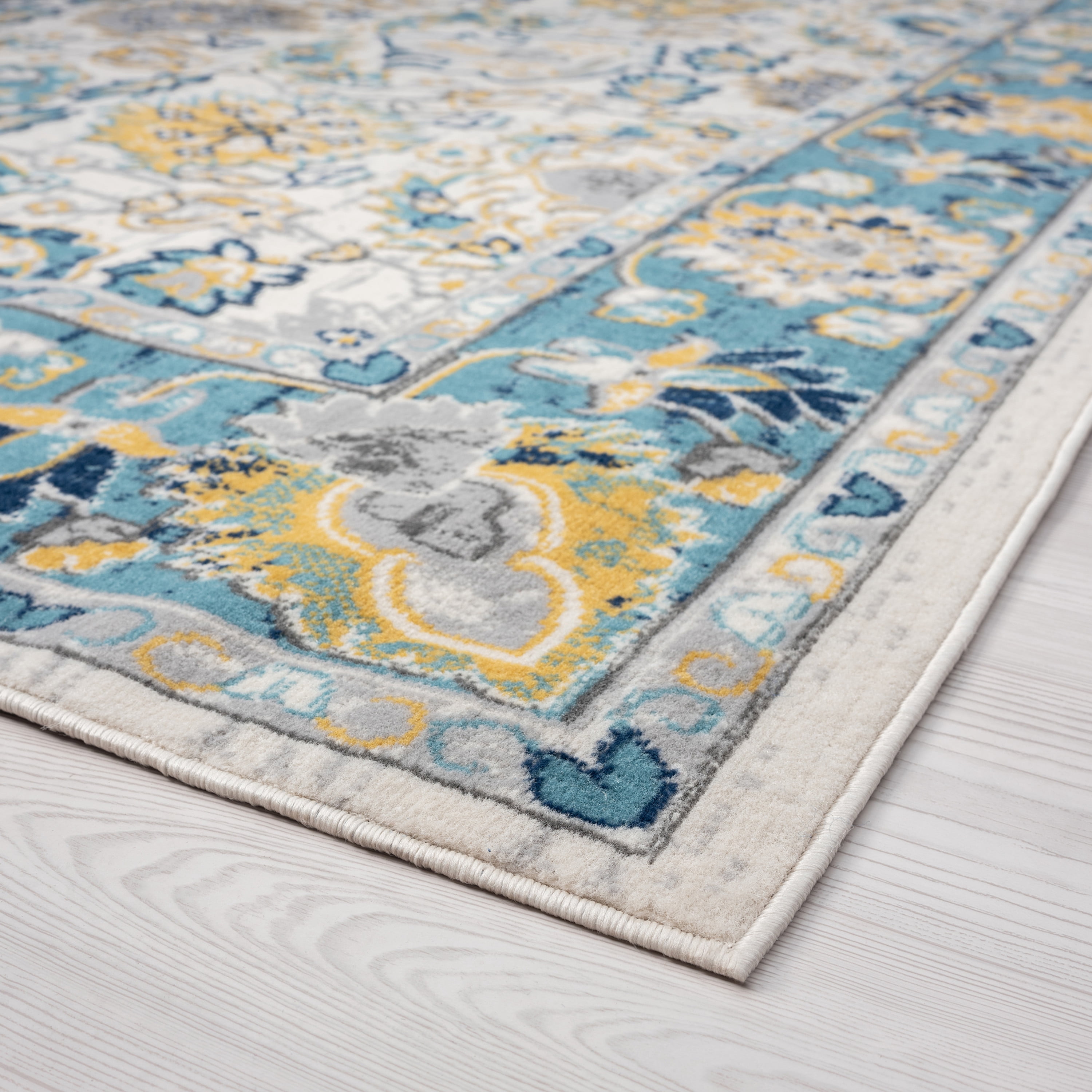 Transitional 8x10 Area Rug (7'11'' x 10'3'') Oriental Aqua, Yellow Living Room Easy to Clean
