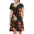 thumbnail image 1 of Fotbe Rose Flowers Vestido Largo de Moda para Mujer, Vestido Tipo Camiseta con Manga Corta y Estilo Casual a Rayas y Bloques de Color, 1 of 6