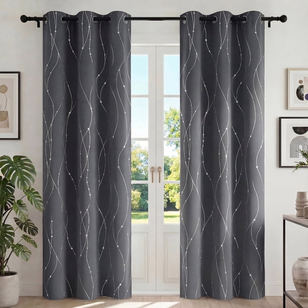 Blackout Cortinas para Recámara, Cortina Blackout Térmica Aislada 2 Paneles 42x84 Pulgadas, Cortinas Negras con Ojales, Reducción de Ruido, Ahorro de Energía y Cortinas sin Arrugas para Sala de Estar