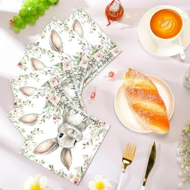 TOPRenddon 40 Pcs Easter Paper Napkins 3 Ply Watercolor Easter Bunny Napkins Disposable Rabbit Flower Napkins Bathroom Kitchen Supplies for Spring Holiday Easter Party Lunch Dinner Table Decor
