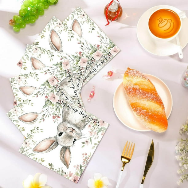 Hogar y cocina, Cocina y comedor, Utensilios de cocina, Aparatos de cocina, Vajilla desechable con temática de conejito de Pascua y flores, juego de 40 servilletas desechables.