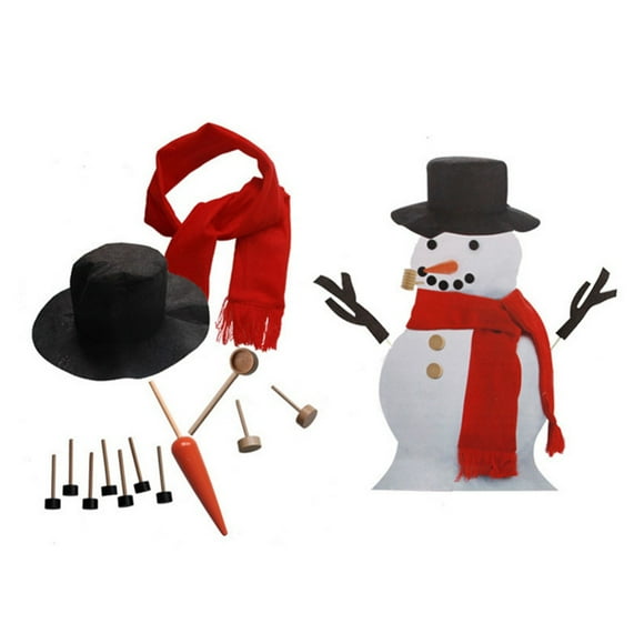 13pcs Snowman Dress up Kit Christmas Winter DIY Snowman Set Kids Snowman Assemble Toys Top Hat Scarf Pipe Eyes Carrot Nose