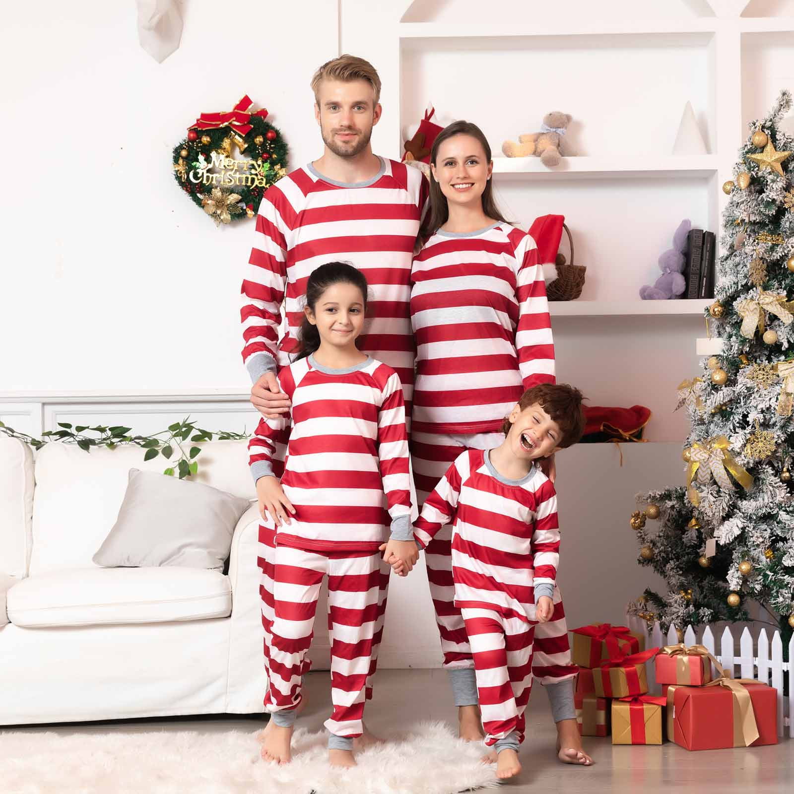 Odeerbi Christmas Pajamas For Family Men Matching Sets 2024 Casual Printed  Top With Bottom Outfits Home Wear Red 
