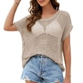 thumbnail image 1 of Women's Solid Color Hand Crocheted Blouse Loose Plus Size Sleeves Knitted Swimsuit Blouse, 1 of 6