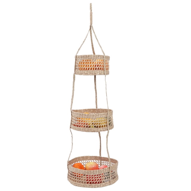 Cesta colgante ANGGREK de frutas 3 niveles Ratán premium Resistente Durable