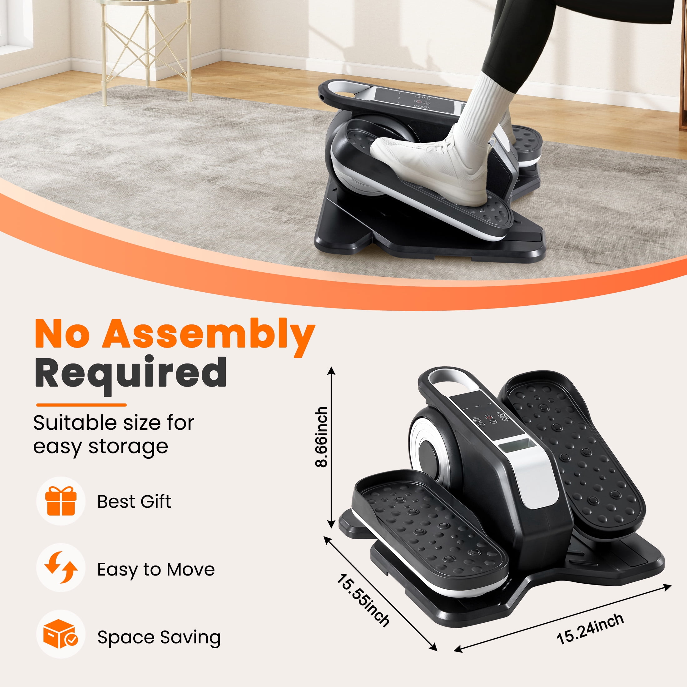 edx Under Desk Elliptical Machine, Portable Electric Leg Exerciser with Remote, Electric Seated Pedal Exerciser for Seniors, Home Office, Silver