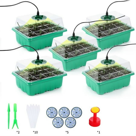 

5pcs Seedling Tray With Led Grow Lights Plant Seed Starter Tray Kit Greenhouse Growing Trays With Holes