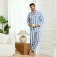 thumbnail image 6 of Vulcanodon Mens Pajama Set 100% Cotton, Long Sleeve Button Down PJ Set for Men Plaid Men's Sleepwear（Blue-White Plaid，2XL）, 6 of 6