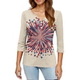thumbnail image 4 of 250th Anniversary USA Shirts Women Plus Size 3/4 Sleeve Tshirts Loose USA Flag Print Tops Independence Day Patriotic Pullover 4th of July Celebration Party V Neck 1776-2026 Blouses Multicolor 2XL, 4 of 6