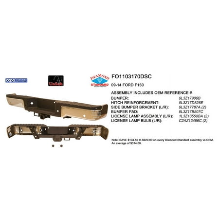REAR STEP BUMPER ASSEMBLY; CHROME; FOR STYLESIDE MODELS; WITH PARK ASSIST SENSOR HOLES; WITH UPGRADE TOW PACKAGE [7-LUG WHEELS/CLASS 4