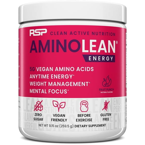 RSP Nutrition AminoLean Pre Workout Powder with BCAAs, Amino Energy for Lean Muscle, Blackberry Pomegranate Flavor, 30 Servings