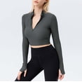 thumbnail image 4 of Sevevn Women's Cropped Workout Jacket 1/2 Zip Pullover Running Athletic Outwear Slim Fit Long Sleeve Yoga Top, 4 of 5