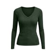 thumbnail image 2 of Womens Ribbed Knit Long Sleeve Tops Stretchy Solid Color Blouses Slim Fit Soft Tee Shirts Casual Fashion Breathable Outfits Trendy Fall Winter V Neck Tops, 2 of 7