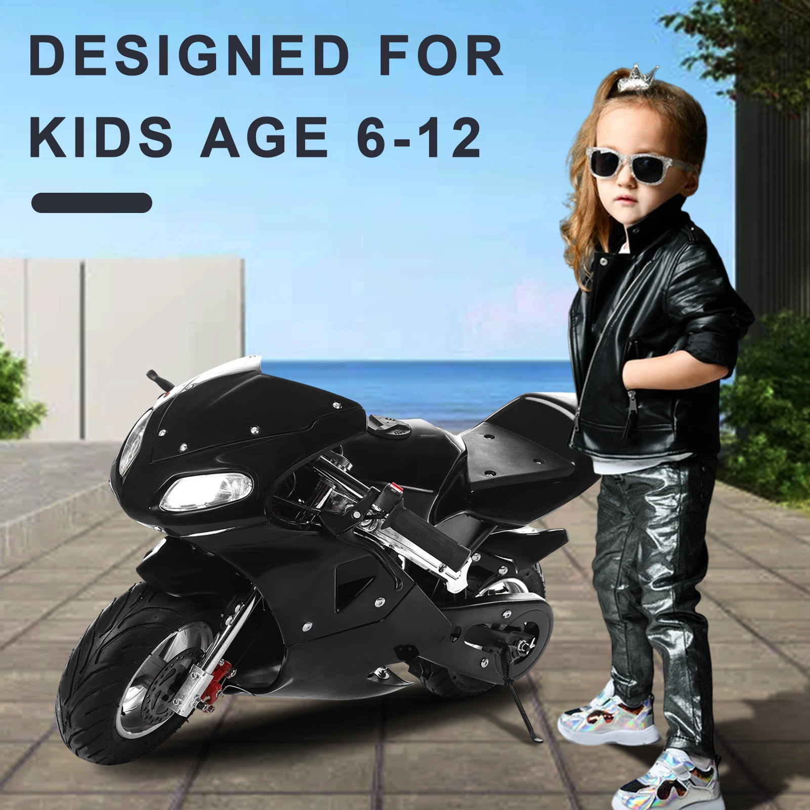 Mini Gas Motorbike-2-Stroke 49cc Kids Dirt Bike High Brightness Dual Headlights Rubber Handlebar 1.25L Gas Tank Mini Motorcycle Strong Power 170 lbs Mini Bike Motorcycle
