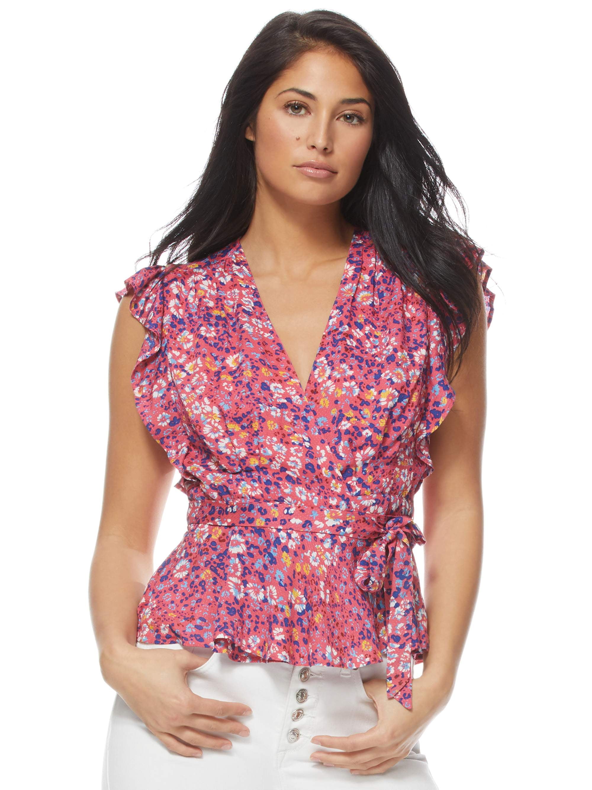 women's short sleeve wrap top