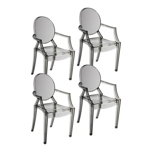 Pemberly Row 36.5" Bentley Arm Plastic Dining Chair in Gray (Set of 4)