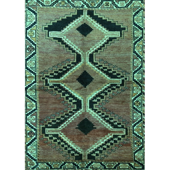 Ahgly Company Indoor Rectangle Southwestern Turquoise Blue Country Area Rugs, 4' x 6'