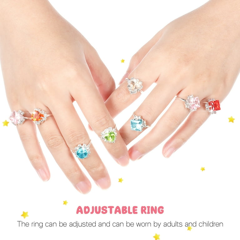 36Pcs Kids Jewel Rings Adjustable Rhinestones Rings Girls Pretend Play Toy Dress Up Rings Birthday Gift