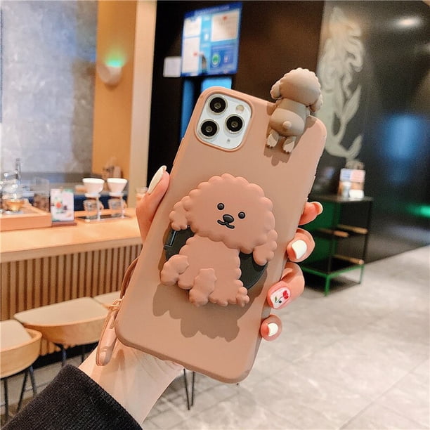 Funda de teléfono con soporte de espejo de perro de dibujos animados en 3D para apple iphone 13 Pro max 12 11 XR X XS Max 5 6 7plus 8 Plus con funda de cordón Fivean unisex