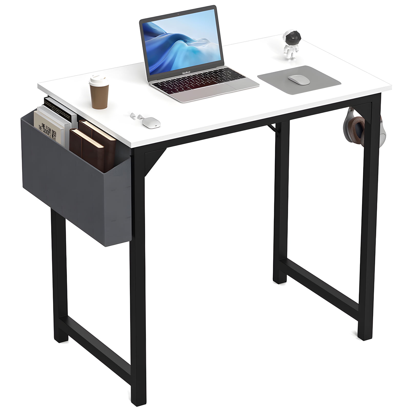 MAYEERTY 47 Inch Writing Desk with Fabric Drawers & Storage Bag, Modern Home Office Desk,White
