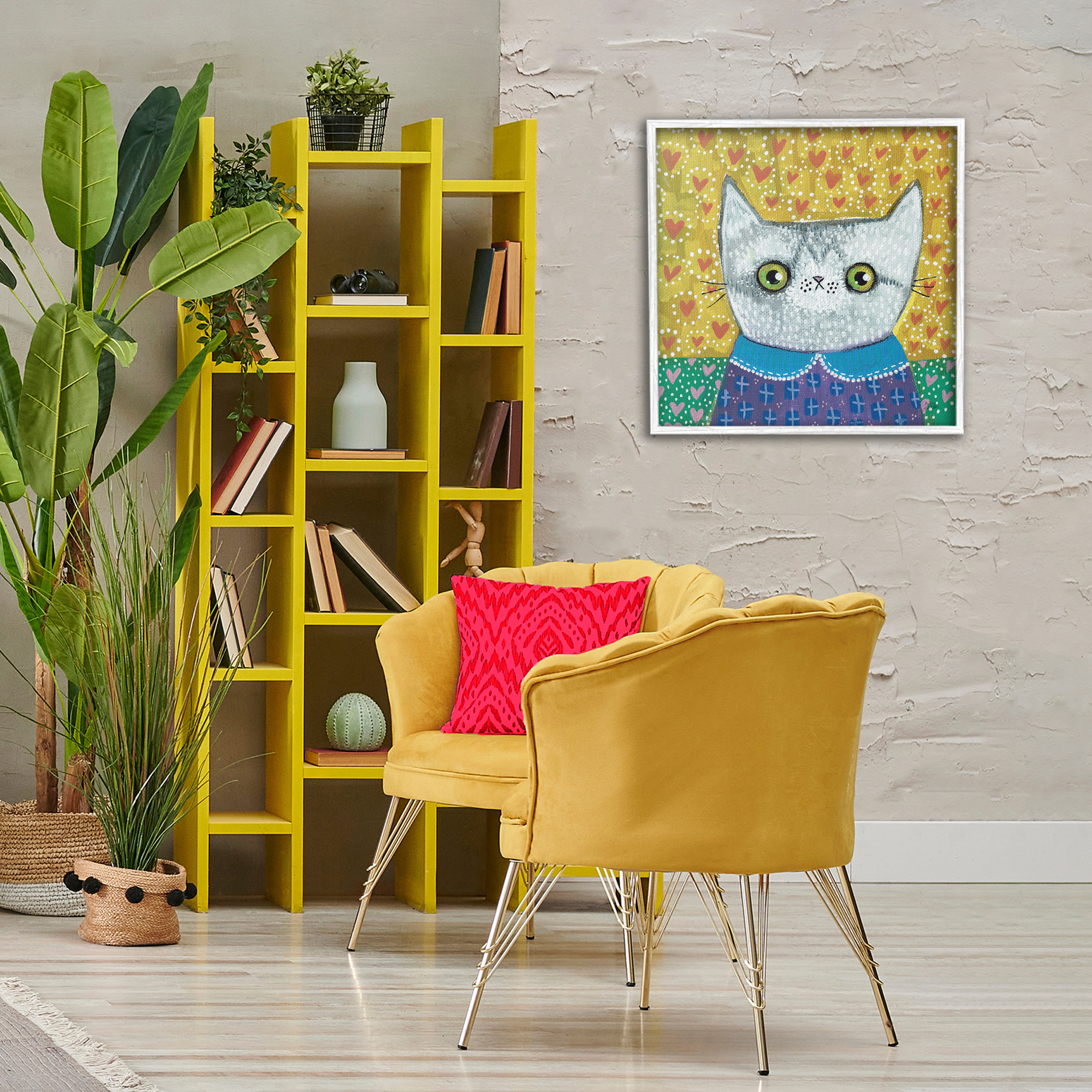 Stupell Industries Kitten with Fun Patterns Animals & Insects Painting White Framed Art Print Wall Art, 24 x 24