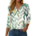 thumbnail image 2 of YDFCWXW 3/4 Length Sleeve Womens Tops Button Down V Neck Shirts Henley Blouses Dressy Fashion Clothes (Light Green, L), 2 of 5