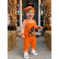 thumbnail image 4 of RUINIXCW Halloween Baby Boy Clothes, Long Sleeve Stripes Romper with Ghost/Pumpkin Overalls and Hat, 4 of 9