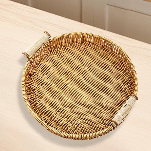 Bandeja tejida para servir, cesta de frutas, redonda, para decoración del hogar, cesta de pan multifuncional, cesta para servir pan para restaurante, S