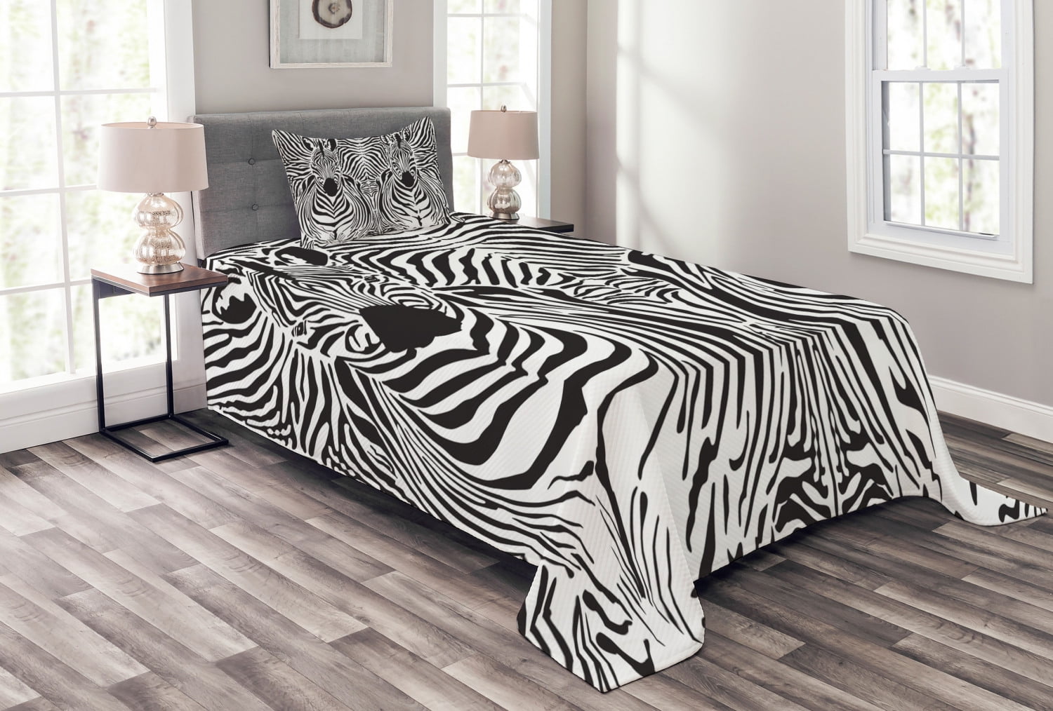 Zebra Print Bedspread Set Twin Size, Illustration Pattern Zebras Skins ...