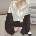 thumbnail image 2 of Sahpxhe Womens Cropped Cardigan Sweaters Color Block Hooded Button down Knit Sweater Coat Long Sleeve Oversized Fall Casual Tops Black XL, 2 of 6