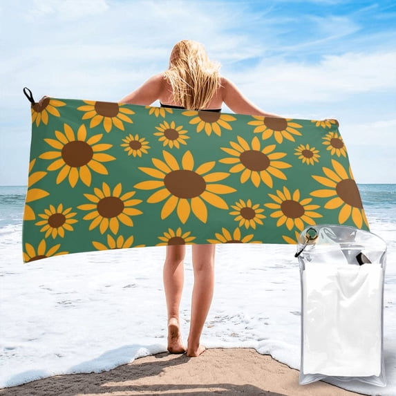 ZICANCN Microfiber Beach Towels, Green Sunflower Flowers Quick Dry Bath Towels 31.5"x63" Inch Oversized for Adults Men Women