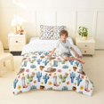 thumbnail image 4 of Homewish Cartoon Cowboy Boots Twin Comforter Sets,Flowers Cactus Bedding Set,Blue Green,Reversible,2 Pieces,1 Comforter and 1 Pillowcase, 4 of 7