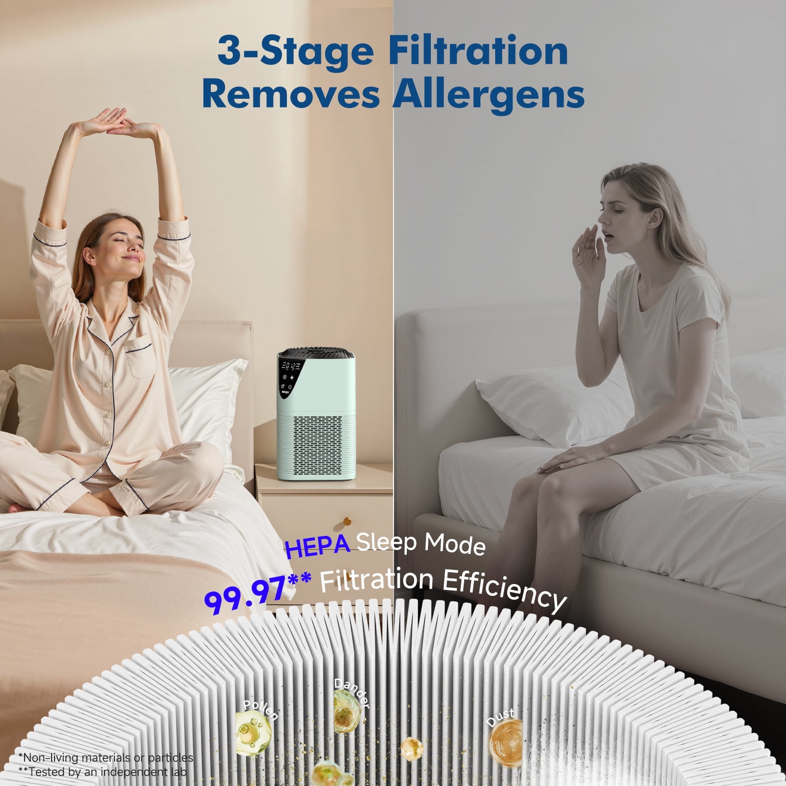 PRASKY Air Purifier for Home 1076 Sq Ft Coverage, True HEPA Filter for Pets, Smoke & Allergies | Quiet & Portable for Bedroom/Living Room (Green)