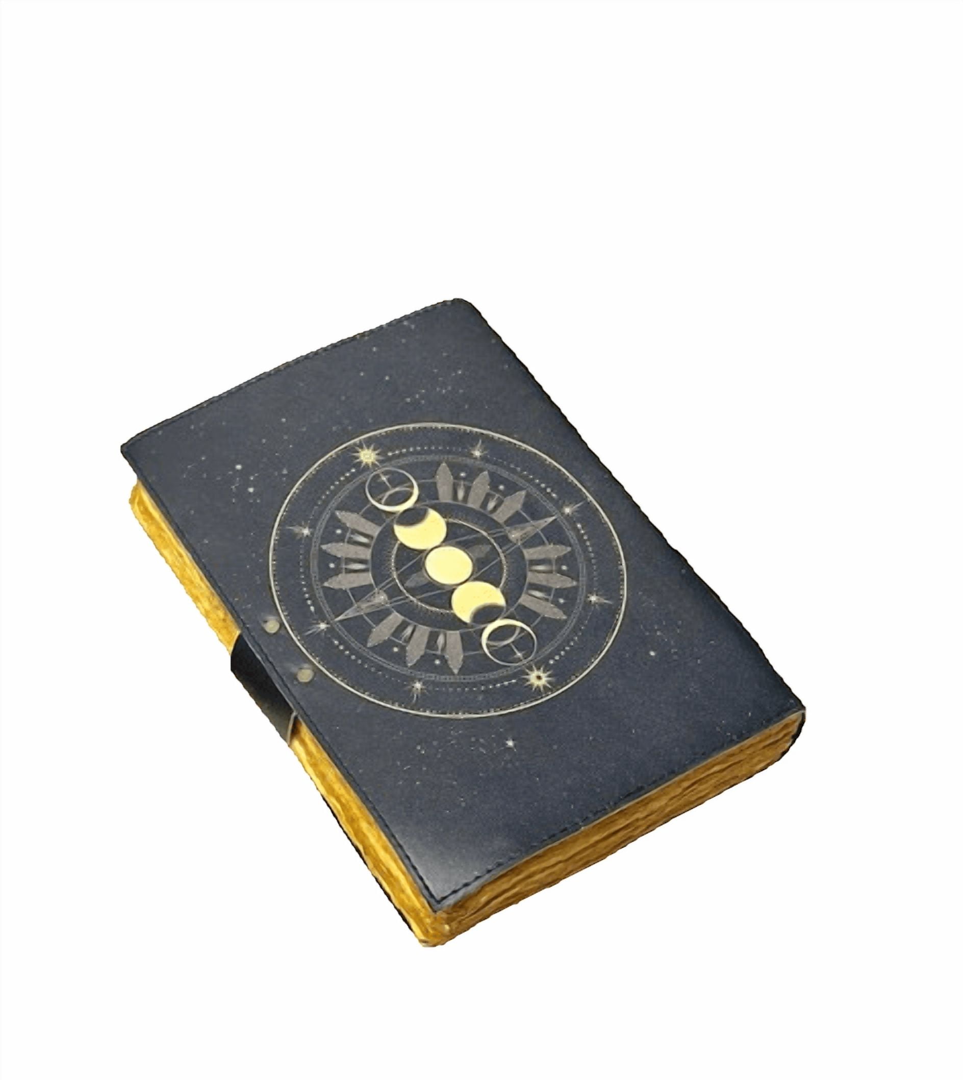 Witch-Themed Leather Journal, 5x7 Inch Notebook with Moon & Broom Design, 200 Handmade Paper Pages, Vintage Locking Diary for Writing & Sketching