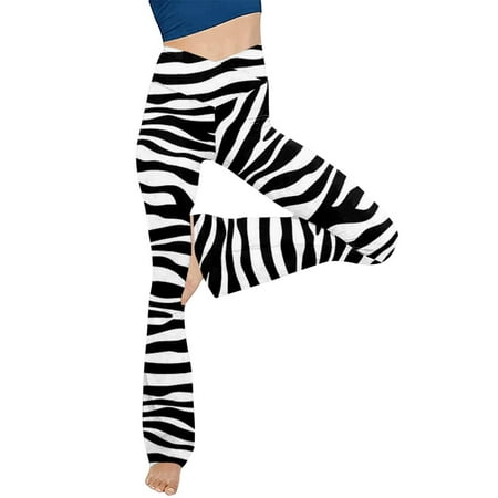 

Women s Bootleg Yoga Sweatpants Fashion Zebra Print Crossover High Waisted Wide Leg Workout Flare Pants Leggings
