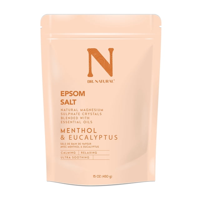 Dr. Natural Sal de Epsom, Sal de Baño, Mentol y Eucalipto, 450 g