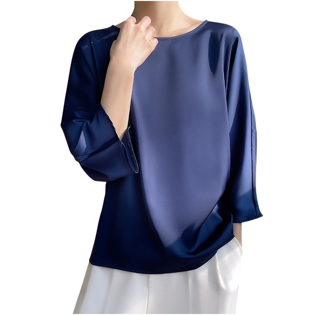 FAIWAD Tunique à Manches Longues pour Femmes Col Rond Couleur Unie Grande Taille Chandail Léger