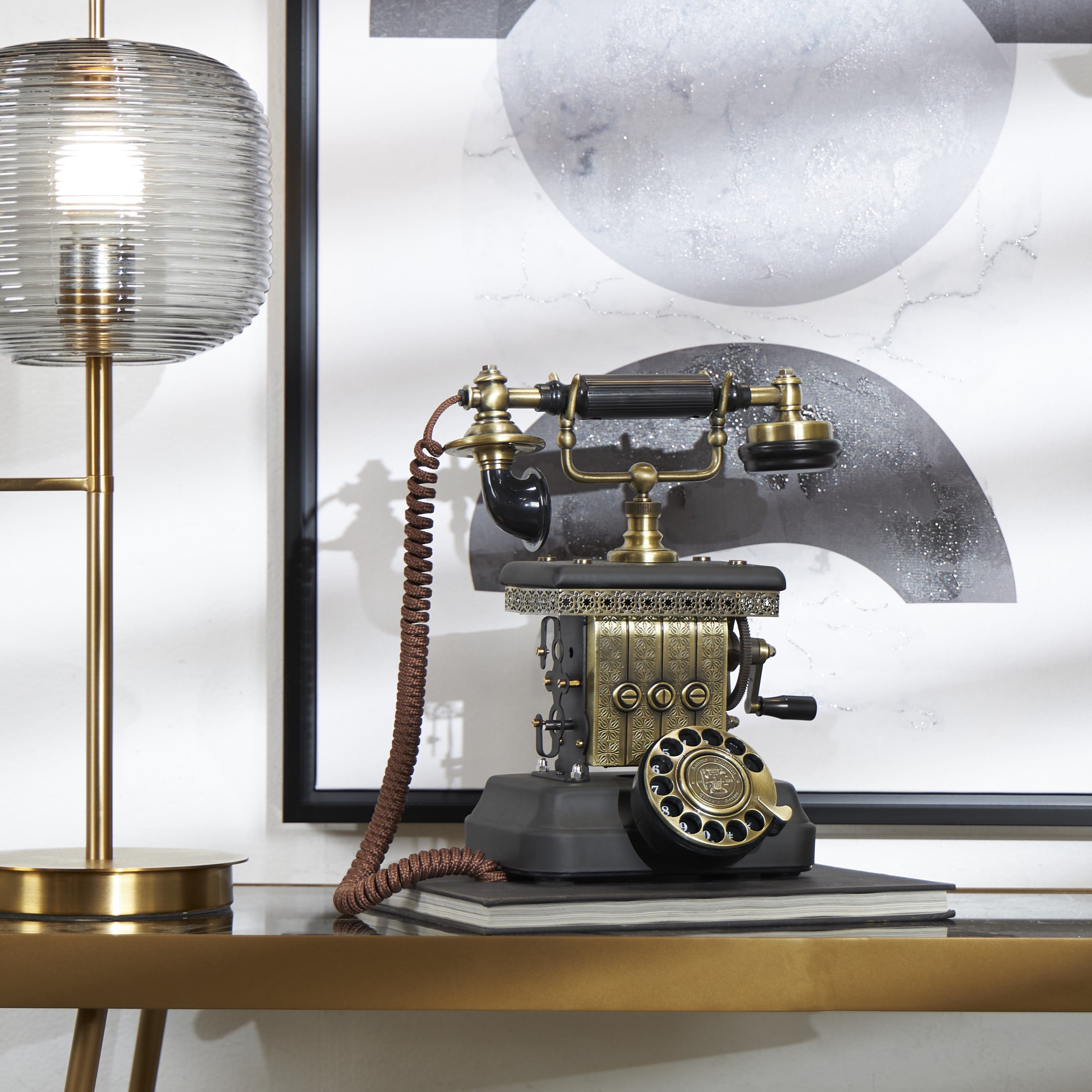 DecMode 12" x 12" Black Metal Functioning Vintage Style Telephone with Line Cord, 1-Piece