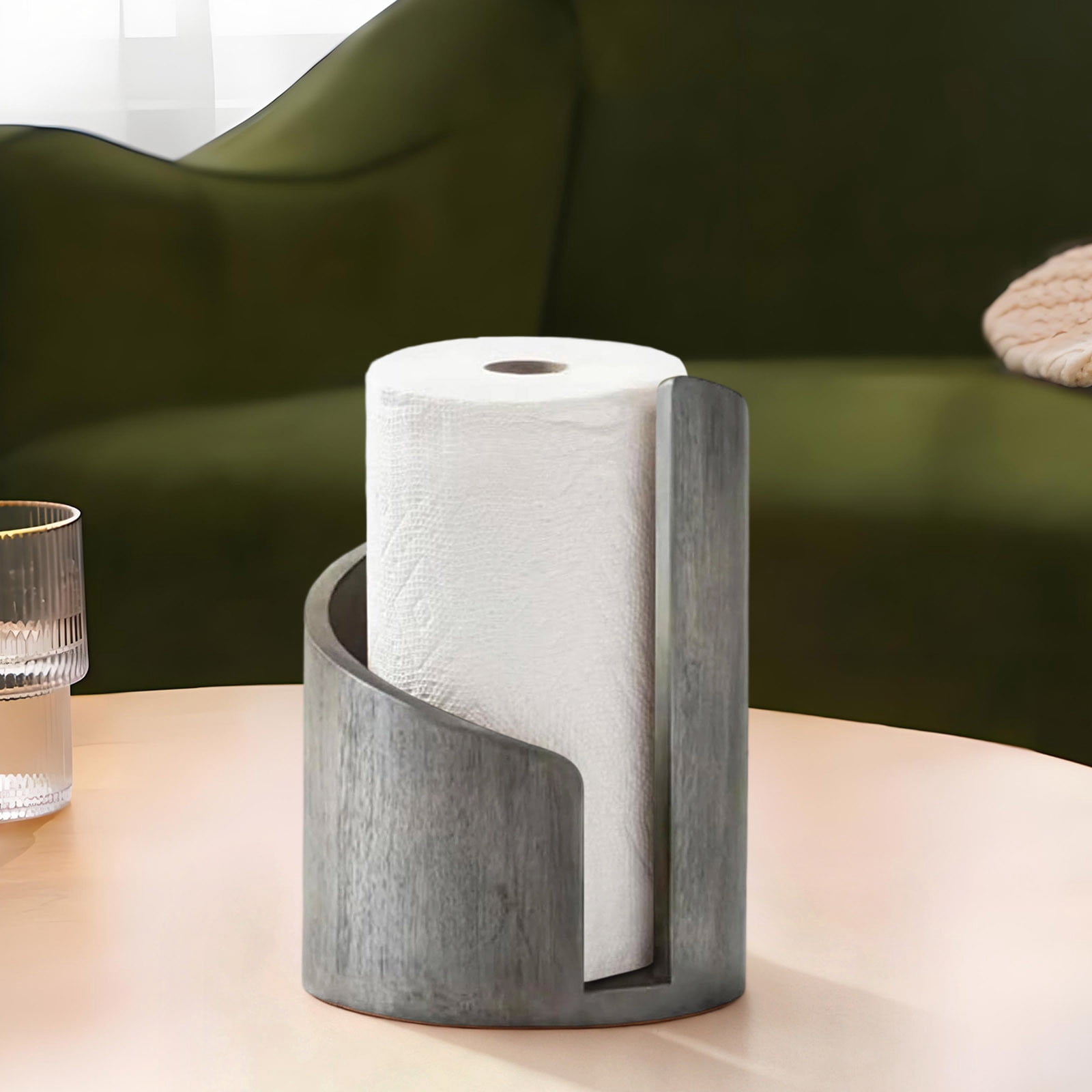 RoamHome Freestanding Paper Towel Holder for Kitchen Countertop with Wood Base and Iron Stand, One-Handed Tear, Fits All Roll Sizes, Sturdy and Stylish Bathroom Organizer