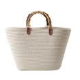 thumbnail image 1 of Bolso de mano grande de paja para mujer, bolso de playa con tira de mango de bambú Retro, bolso de viaje elegante tejido a mano de verano, 1 of 6
